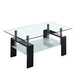 Stylish Glass Coffee Table CT-A08 with dual-tier design and sleek MDF legs. Perfect for modern living spaces.