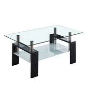 Stylish Glass Coffee Table CT-A08 with dual-tier design and sleek MDF legs. Perfect for modern living spaces.