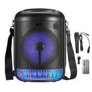 Portable bluetooth party speaker SP-816 with vibrant party lights, microphone, and remote control.