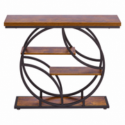 Console Table with O-Shape Metal Frame and Storage Shelves