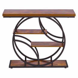 Console Table with O-Shape Metal Frame and Storage Shelves
