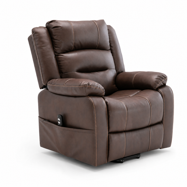 Brown leather Massage Recliner Chair with power lift function - ArtisanSA