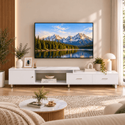 Adjustable 140–220 cm TV stand with marble top and storage