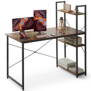 Modern Teak Computer Desk with Top Shelf & Storage