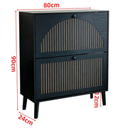 2-Door Flip Shoe Cabinet with gold-tone vertical trim, dimensions 80cm x 90cm x 24cm, stylish storage for shoes.