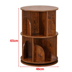 Overall dimensions and height measurements of wooden 2-tier rotating bookshelf