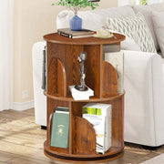 Compact 2-tier rotating bookshelf organizing books and decor in study room