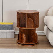 Compact 2-tier rotating bookshelf with empty storage compartments for bedroom