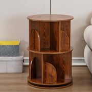360 degree spinning view of 2-tier rotating bookshelf compartments