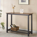 Stylish Console Table 2 Tier with rustic brown top and black metal frame, perfect for entryway decor.