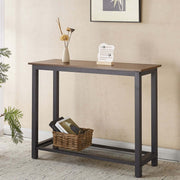 Stylish Console Table 2 Tier with rustic brown top and black metal frame, perfect for entryway decor.