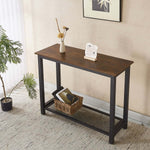 Console Table 2 Tier Rustic Entryway with wooden top and black metal frame, perfect for modern and rustic decor.