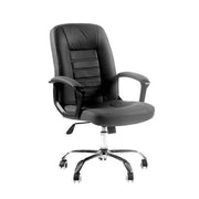 Ergonomic Executive Office Chair BX124 in black leather with adjustable armrests and chrome base.