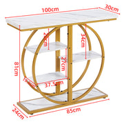 Gold Circle Console Table with Marble Shelves & Storage