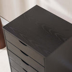 Black Bedside Table with Drawers top view showcasing a sleek design and minimalist style.