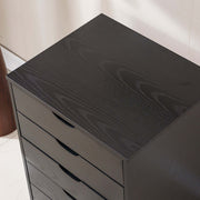Black Bedside Table with Drawers top view showcasing a sleek design and minimalist style.