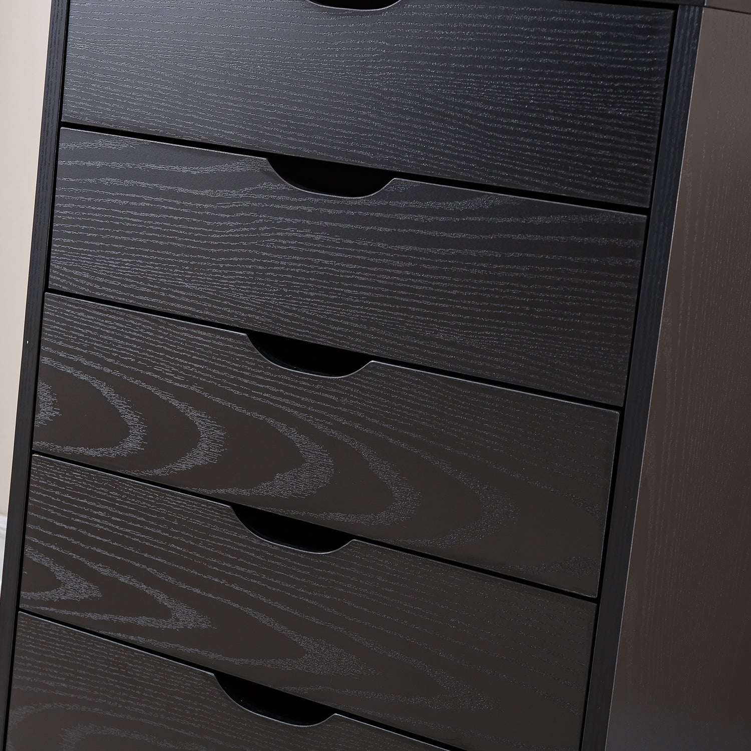 Black Bedside Table with Drawers (5-Tier) showcasing sleek design and spacious drawers for ultimate bedroom organization.