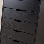 Black Bedside Table with Drawers (5-Tier) showcasing sleek design and spacious drawers for ultimate bedroom organization.