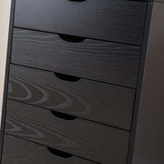 Black Bedside Table with Drawers (5-Tier) showcasing sleek design and spacious drawers for ultimate bedroom organization.