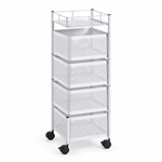4 Tier Cubic Storage Cart SF-106 rolling storage trolley with four mesh baskets for kitchen and home organization.