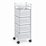 4 Tier Cubic Storage Cart SF-106 rolling storage trolley with four mesh baskets for kitchen and home organization.