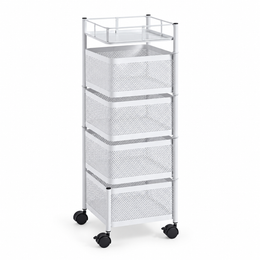 4 Tier Cubic Storage Cart SF-106 rolling storage trolley with four mesh baskets for kitchen and home organization.