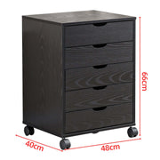 Black Bedside Table with Drawers on wheels, featuring five tiers for convenient storage and organization.