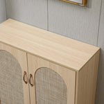 Top view of the Arched Rattan Shoe Cabinet showcasing its natural wood finish and elegant design.