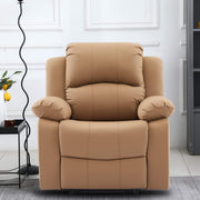 Dakota recliner armchair in light brown upholstery, designed for comfort and relaxation in any living space.