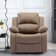Dakota recliner armchair in light brown upholstery, featuring plush cushions and contemporary design for ultimate comfort.