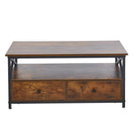 Coffee Table with Drawers and Storage CT-110 Rustic Tabletop with Metal Frame - Artisansa
