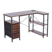 L-Shaped Desk with Power Outlets & Drawers