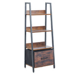 4-tier ladder bookshelf with drawer and metal frame on white background