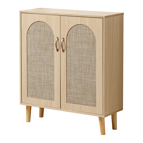 Arched Rattan Shoe Cabinet with 2 doors, perfect for stylish and organized entryways.