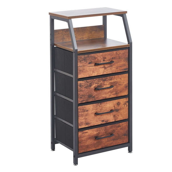 Wooden dresser with metal frame on a white background