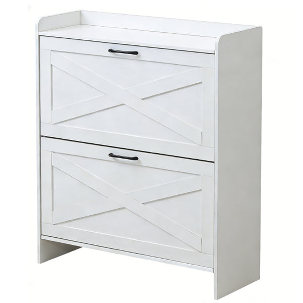 Classic White Farmhouse 2-Tier Tilt-Out Shoe Cabinet