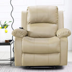 Dakota recliner armchair in light beige upholstery with plush cushioning and modern design.