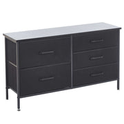 5-drawer storage cabinet TV stand in black with sleek design and breathable fabric drawers.