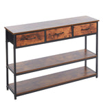 Rustic 3 drawer console table OT-202 with three fabric drawers and bottom shelf, perfect for stylish storage.