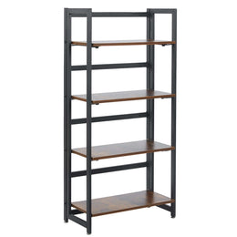 Rustic 4 Tier Folding Bookshelf with Metal Frame