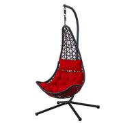 Hammock swing chair F95 with red cushion and black stand on a white background | Artisansa SA