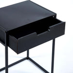 Iron Frame Nightstand with Drawer showcasing a sleek design and convenient storage drawer.