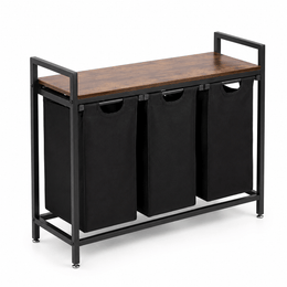 3-Compartment Laundry Sorter with wood shelf and modern design for organizing laundry effortlessly