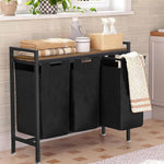 3-Compartment Laundry Sorter with Wood Shelf ideal for organizing laundry in modern spaces.