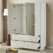 Bedroom Wardrobe with 3 doors, light beige finish, and fluted drawers showcasing modern storage solutions.