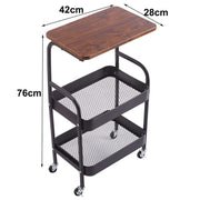 3-Tier Rolling Storage Cart with Wood Top