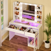 LED Vanity Desk with Charging Station & RGB Glass Top DR-17