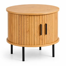 Oval Side Table with Sliding Doors & Storage