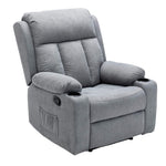 Lexi recliner armchair CR-2032 in grey microfiber with a reclining mechanism and cup holders for ultimate relaxation.