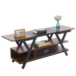 Wooden TV stand with black metal legs on a white background| Artisansa SA